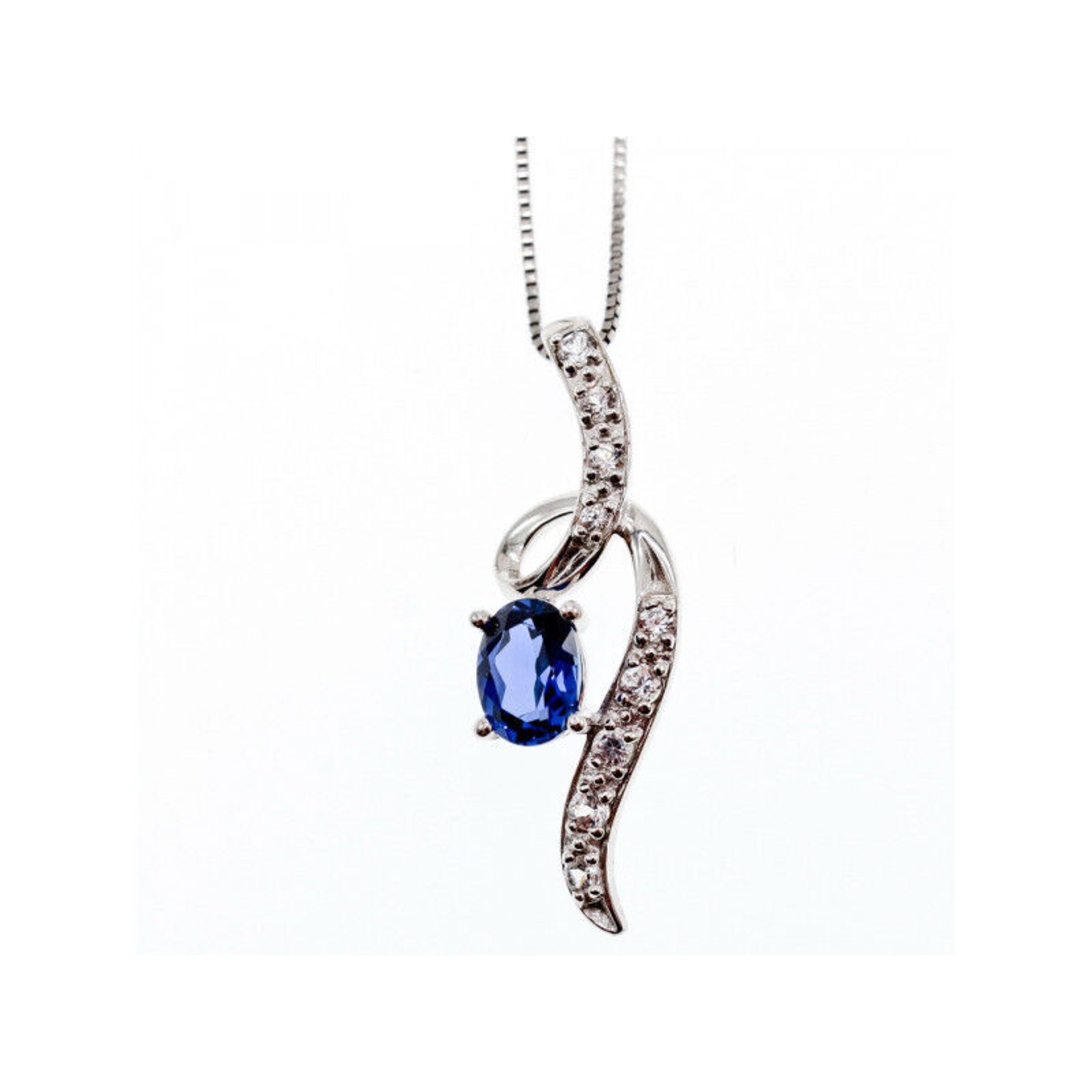 925 Sterling Silver London Blue & White Topaz Chain With Pendant